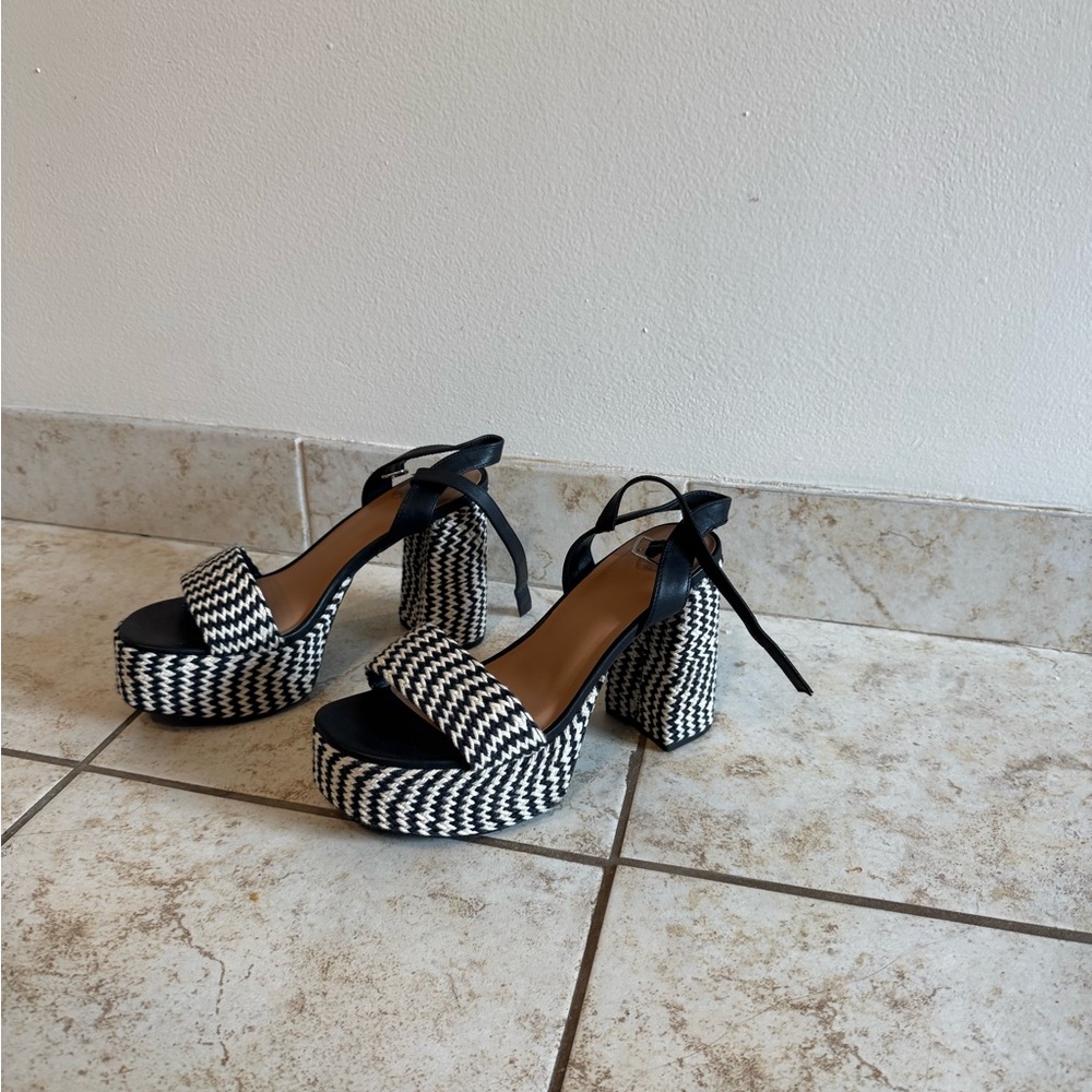 Bold Black and White Striped Platform Shoes - never worn